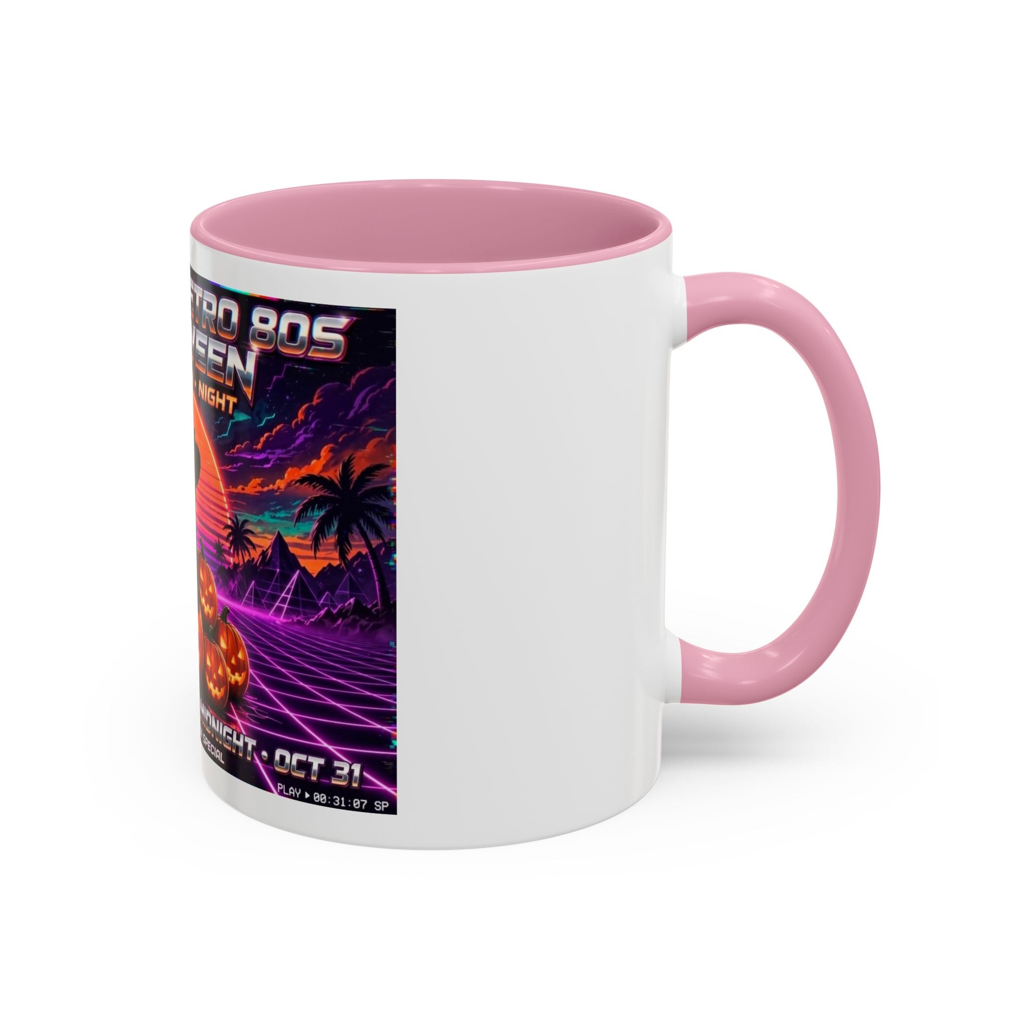 Halloween Retro Cat Mug — Neon 80s Spooky Pumpkin Coffee Cup (11oz/15oz)
