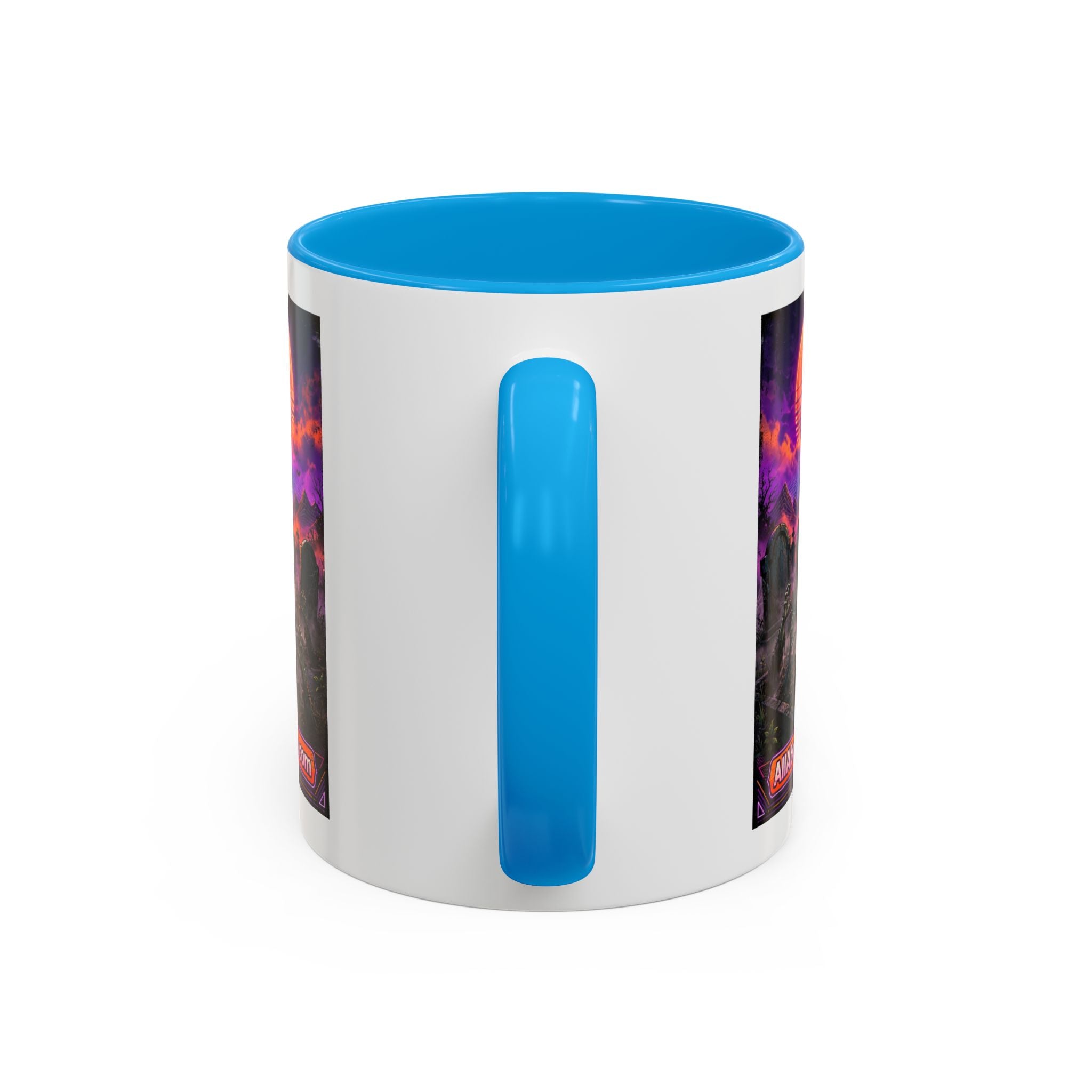 80s Retro Graveyard Sunset Mug — Vaporwave Neon Coffins Coffee Cup (11oz/15oz)