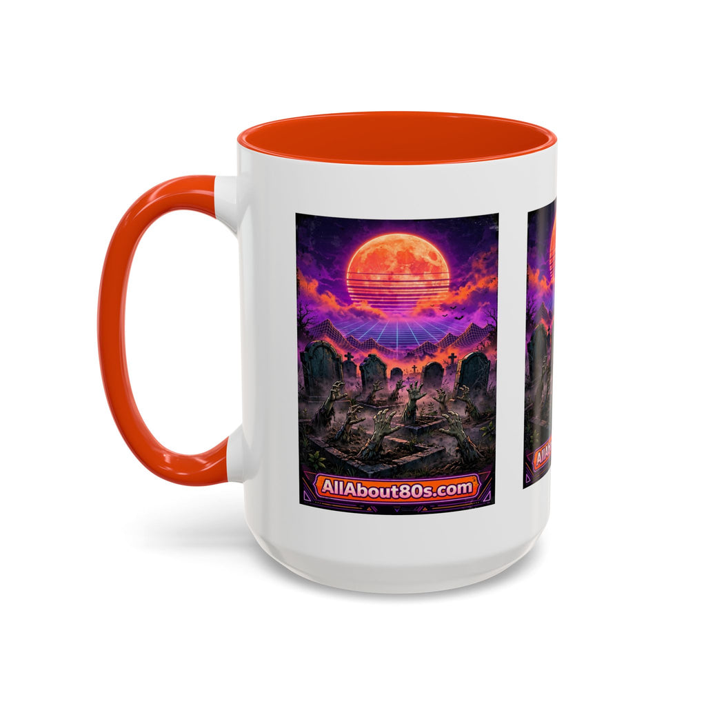 80s Retro Graveyard Sunset Mug — Vaporwave Neon Coffins Coffee Cup (11oz/15oz)