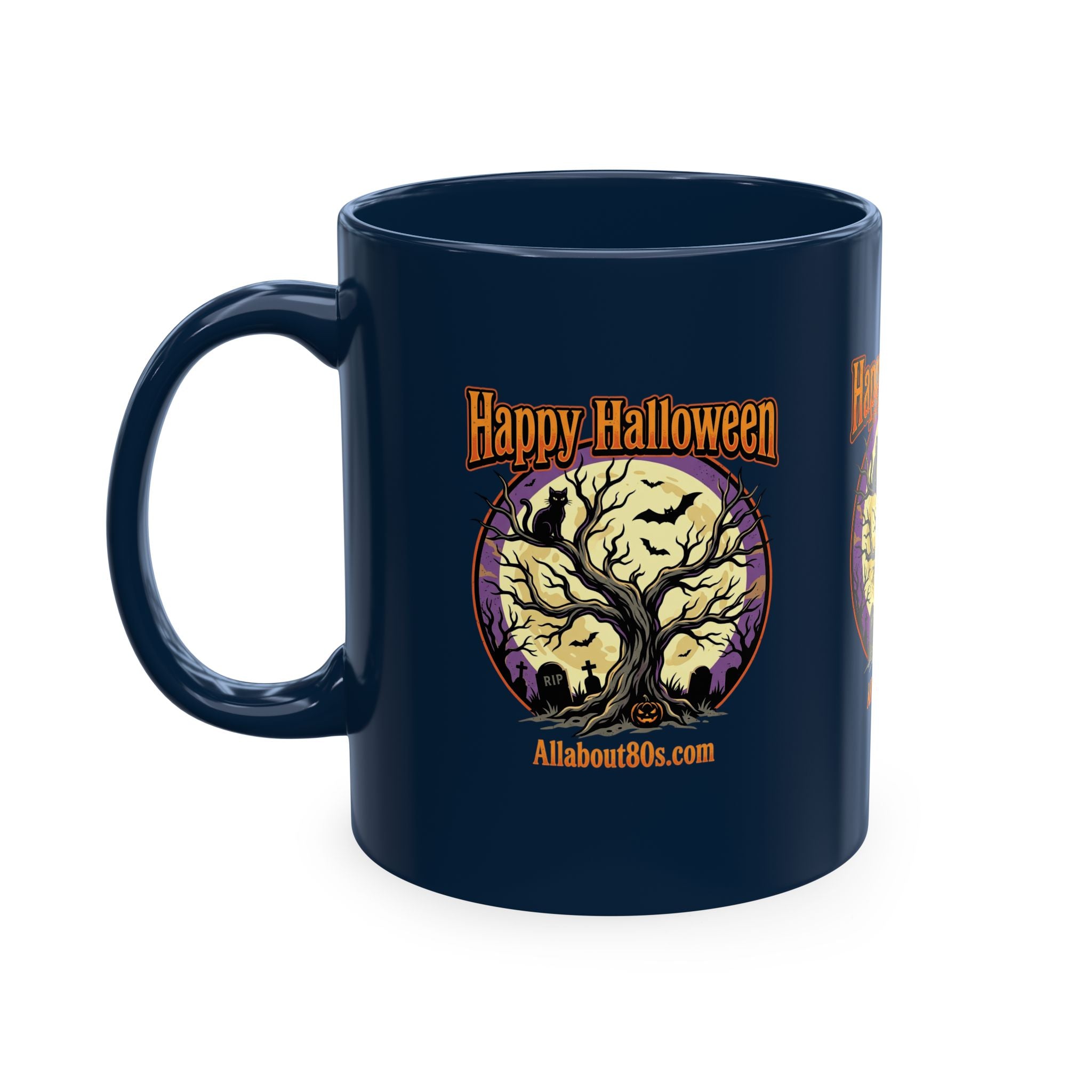 Happy Halloween Ceramic Mug — Spooky Tree & Moon Coffee Cup