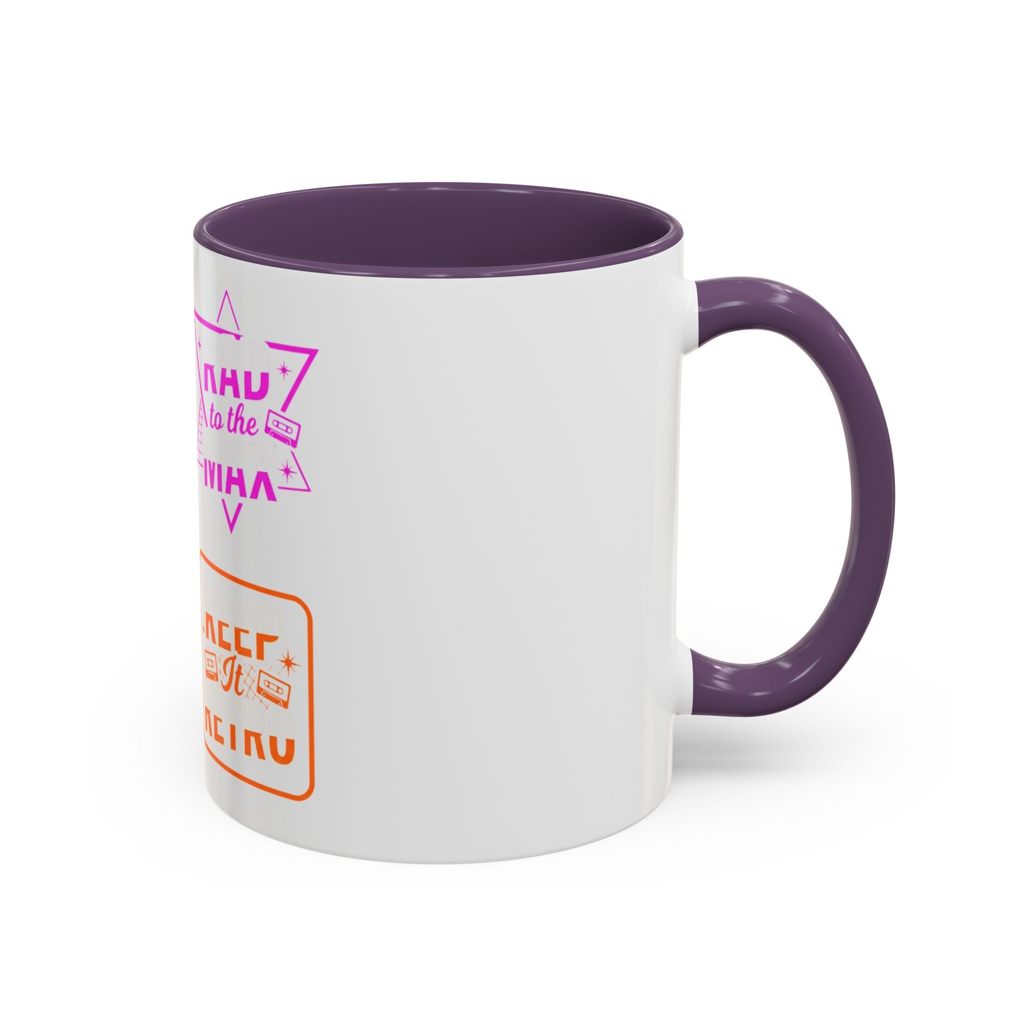 Retro Gamer Badge Accent Coffee Mug — Neon 'Totally Tubular' & 80s Gamer Icons (11/15oz)