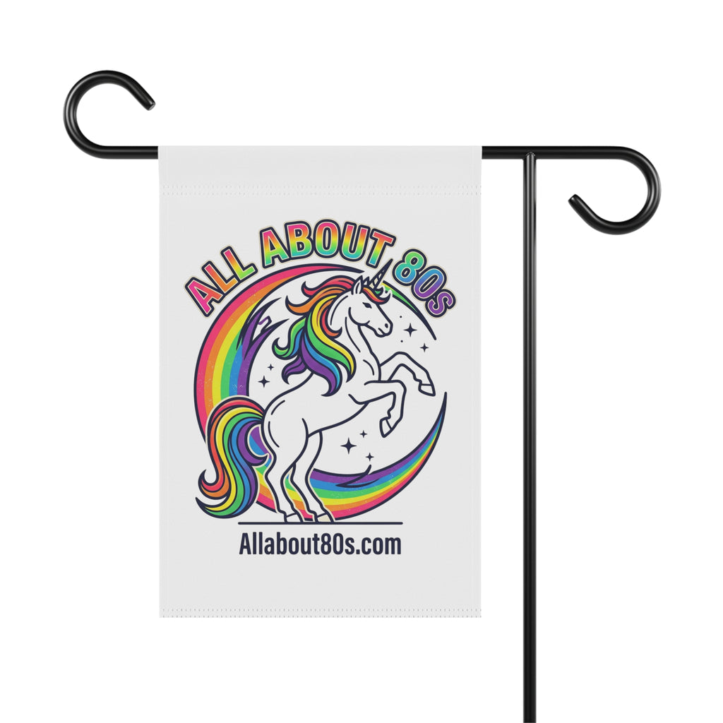 Unicorn Rainbow Garden Flag — "All About 80s" Retro Decorative House Banner