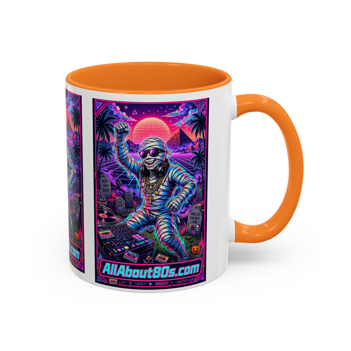 80s Retro Astro Skate Mug — Neon Vaporwave Skeleton Skateboard Coffee Cup (AllAbout80s.com)