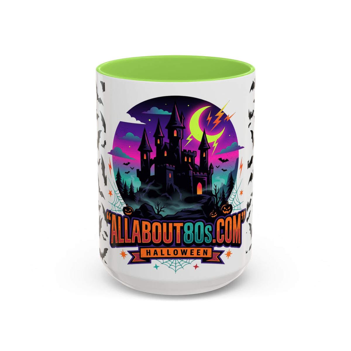 Halloween Haunted Castle Coffee Mug — Colorful Bat Pattern 11oz/15oz