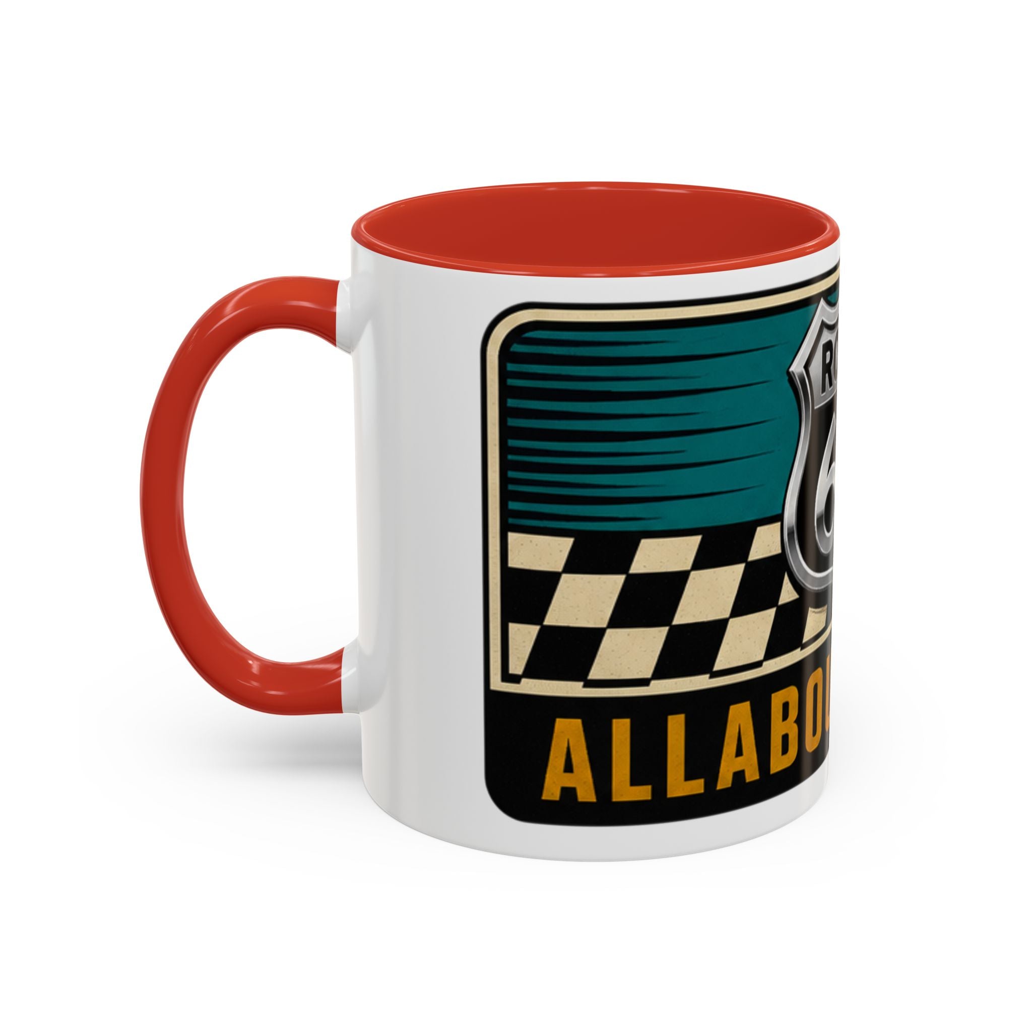 Route 66 Retro Checkerboard Coffee Mug — Vintage Road Trip 11/15oz Accent Mug