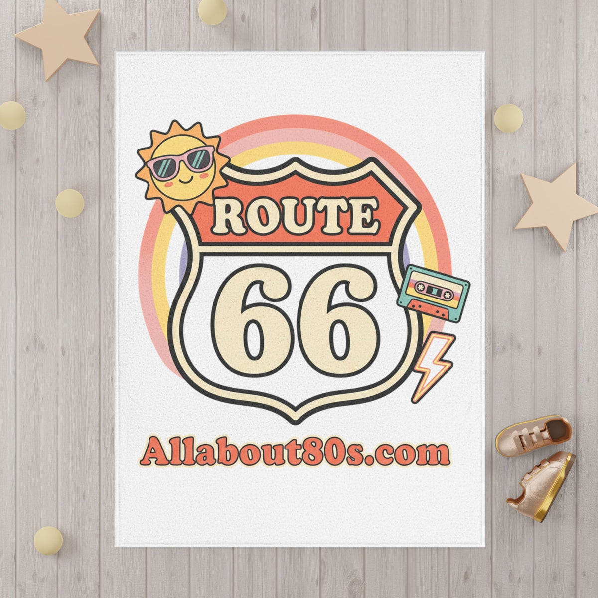 Route 66 Toddler Blanket — Retro 80s Sun & Cassette Vintage Baby Throw