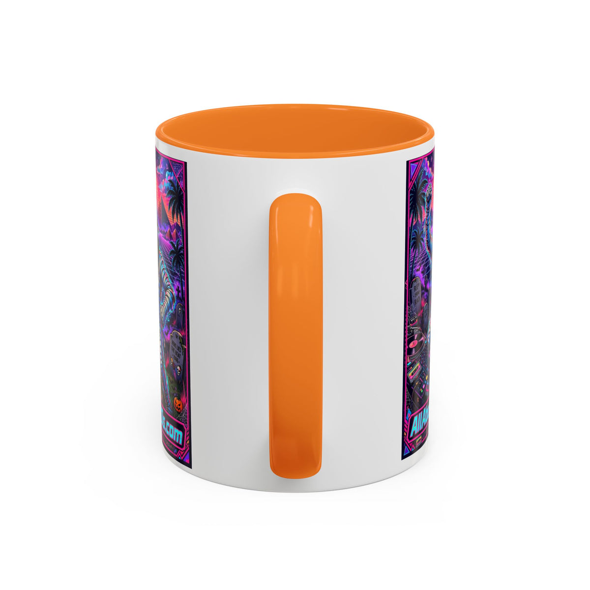 80s Retro Astro Skate Mug — Neon Vaporwave Skeleton Skateboard Coffee Cup (AllAbout80s.com)