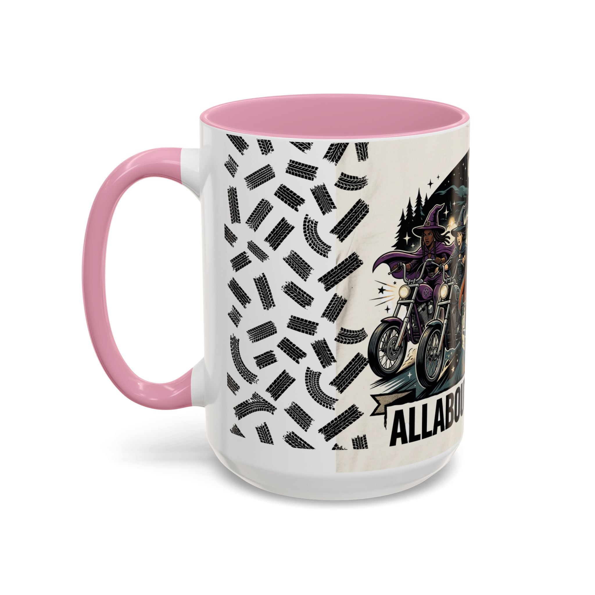 Witch Biker Sisters Coffee Mug — Halloween Motorcycle Witchcraft Design (11oz/15oz)