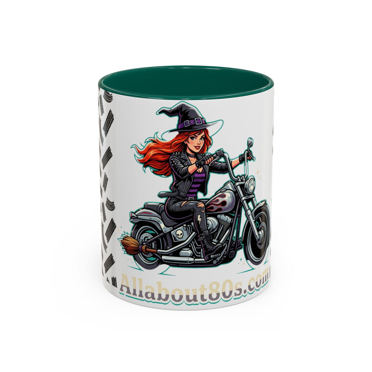Witch Motorcycle Mug — Red-Haired Biker Witch Ceramic Coffee Cup
