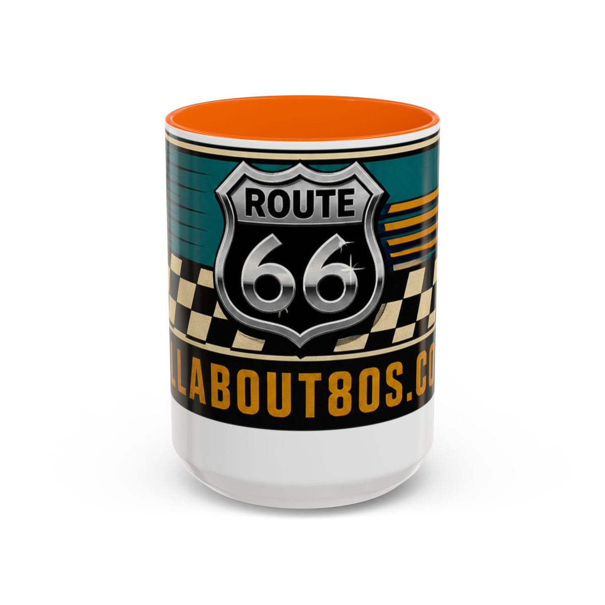 Route 66 Retro Checkerboard Coffee Mug — Vintage Road Trip 11/15oz Accent Mug