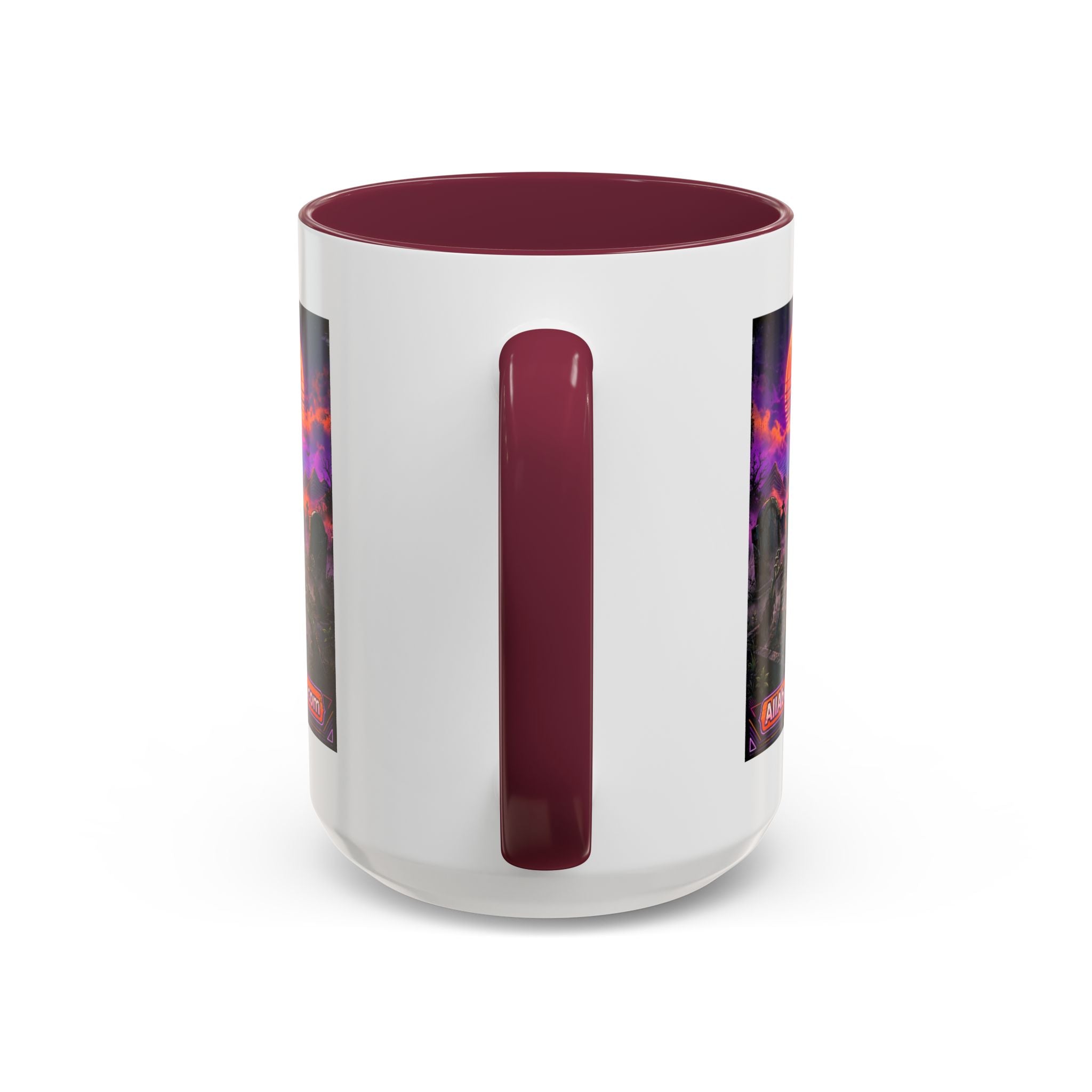 80s Retro Graveyard Sunset Mug — Vaporwave Neon Coffins Coffee Cup (11oz/15oz)