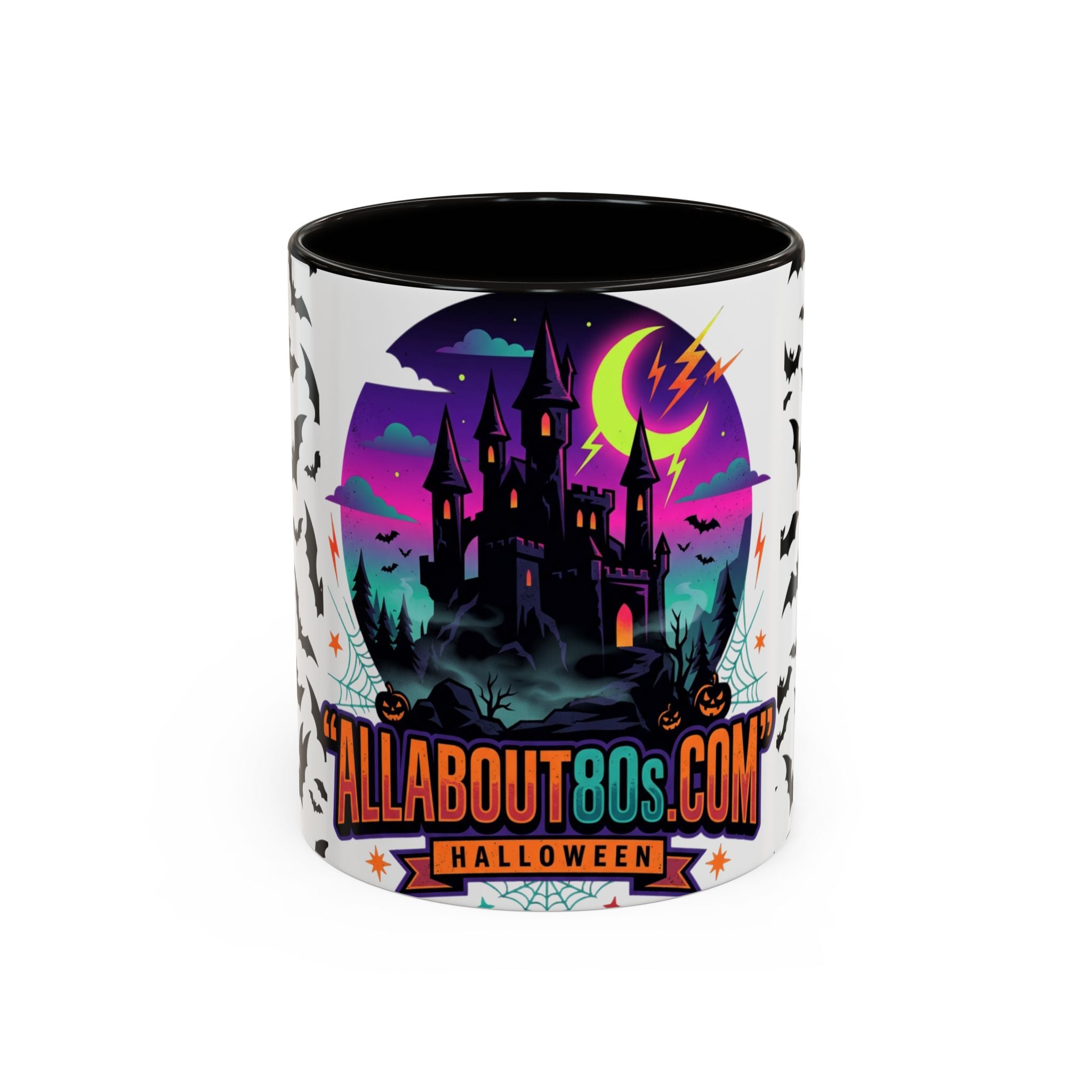 Halloween Haunted Castle Coffee Mug — Colorful Bat Pattern 11oz/15oz