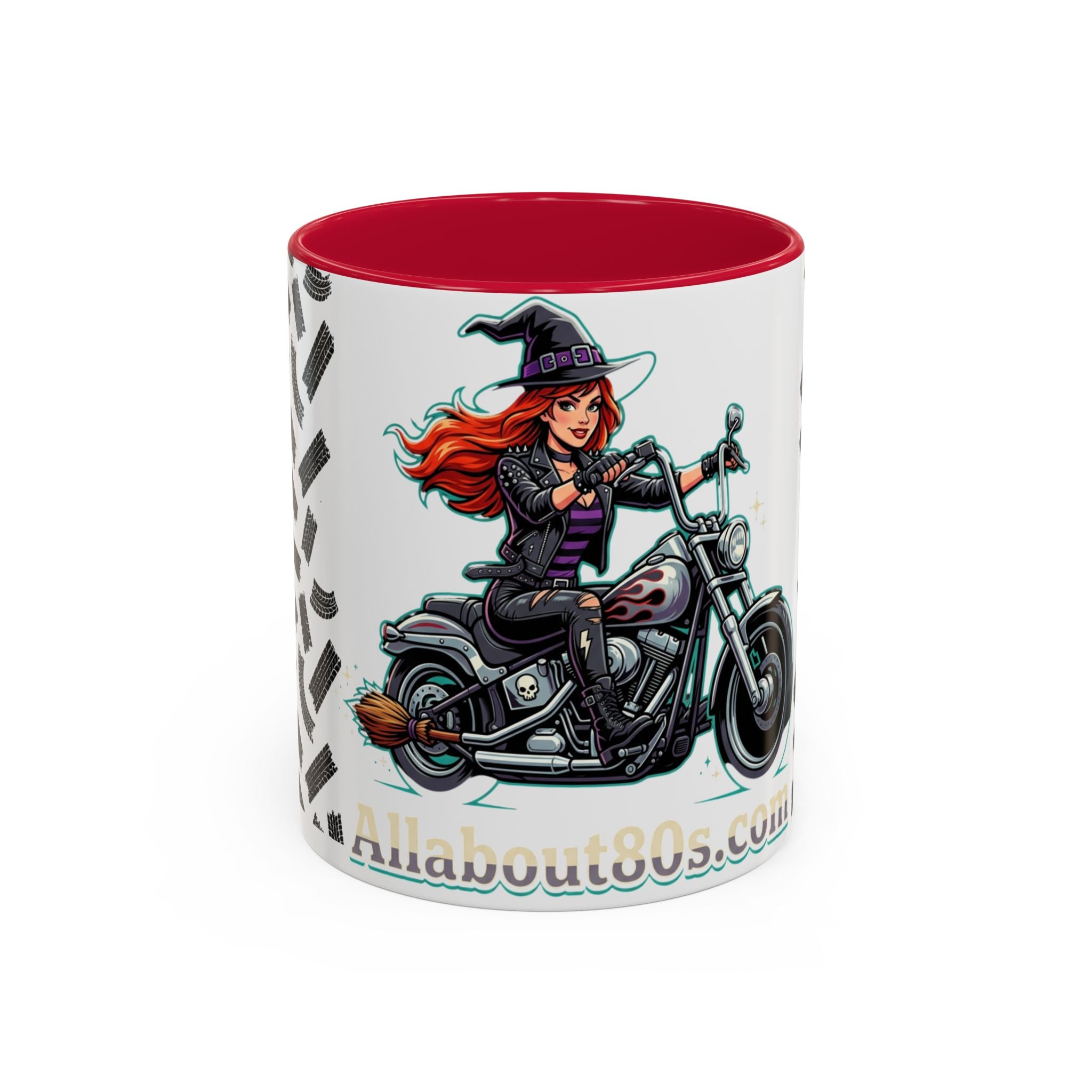 Witch Motorcycle Mug — Red-Haired Biker Witch Ceramic Coffee Cup