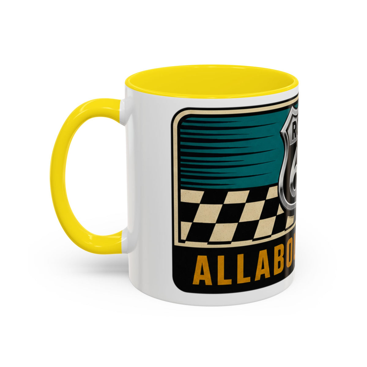 Route 66 Retro Checkerboard Coffee Mug — Vintage Road Trip 11/15oz Accent Mug