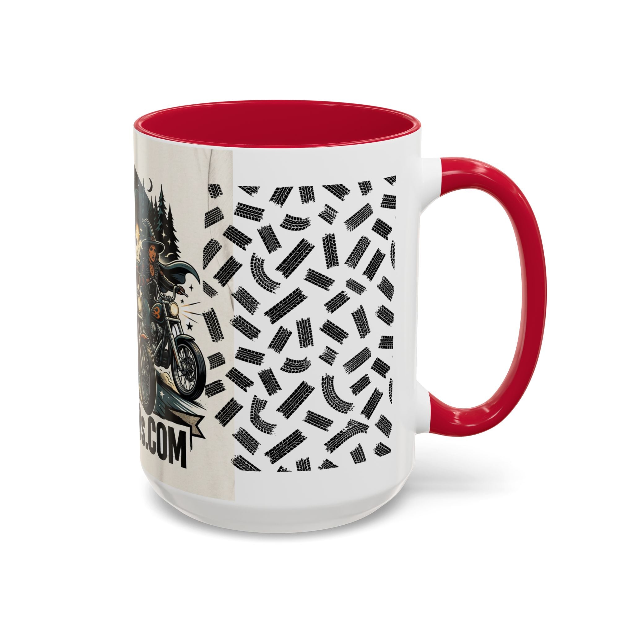 Witch Biker Sisters Coffee Mug — Halloween Motorcycle Witchcraft Design (11oz/15oz)
