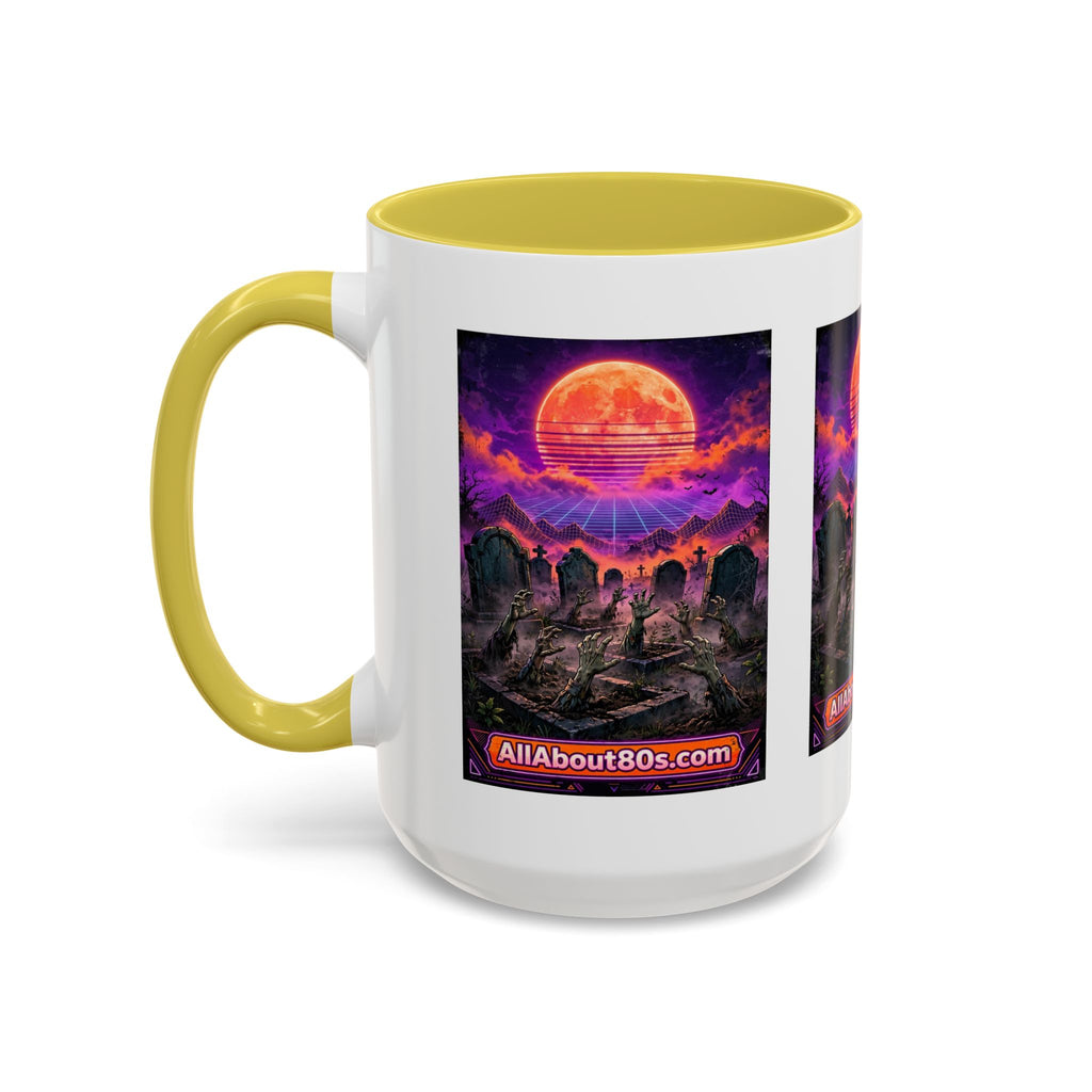 80s Retro Graveyard Sunset Mug — Vaporwave Neon Coffins Coffee Cup (11oz/15oz)