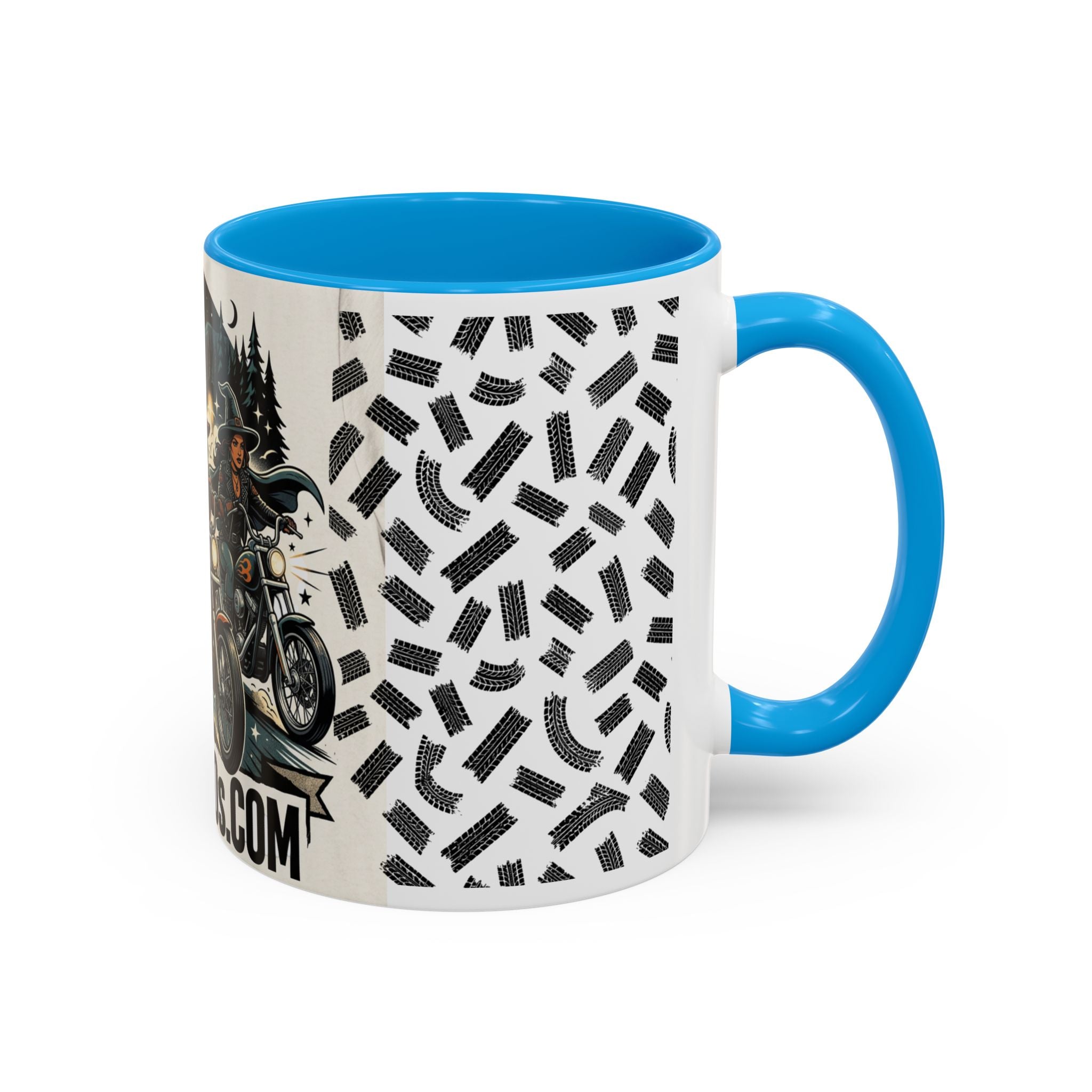 Witch Biker Sisters Coffee Mug — Halloween Motorcycle Witchcraft Design (11oz/15oz)