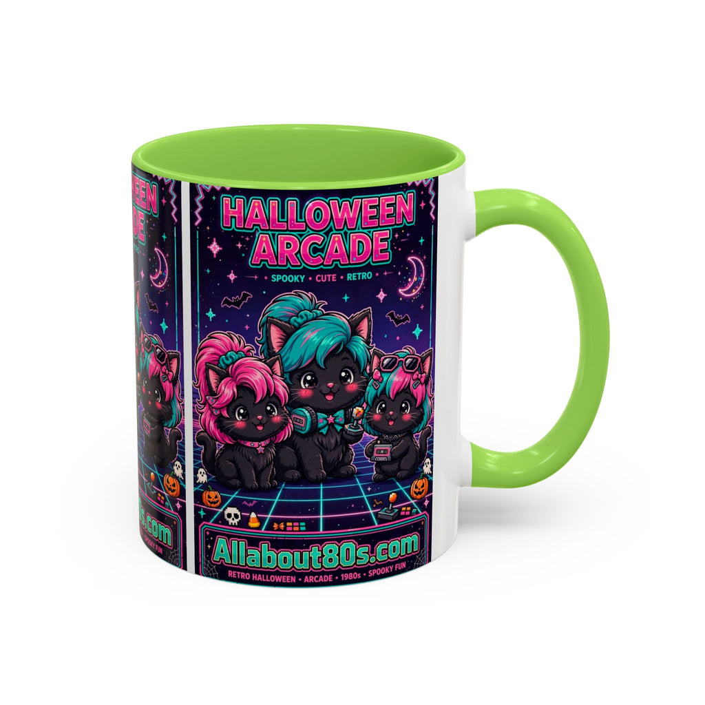 Halloween Arcade Mug — Cute Retro 80s Cat Gamers (11oz/15oz)