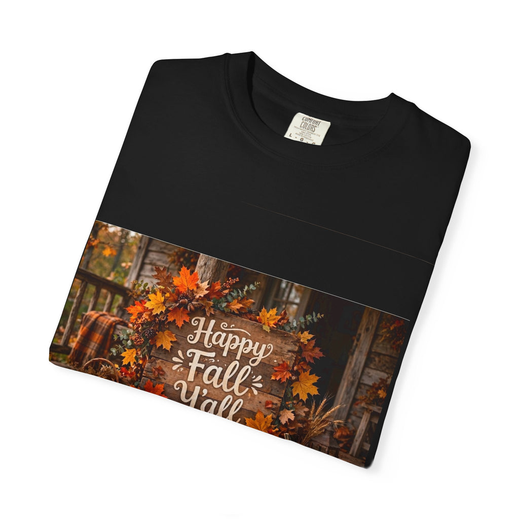Happy Fall Y’all T-Shirt — Autumn Pumpkin & Leaves Graphic Tee