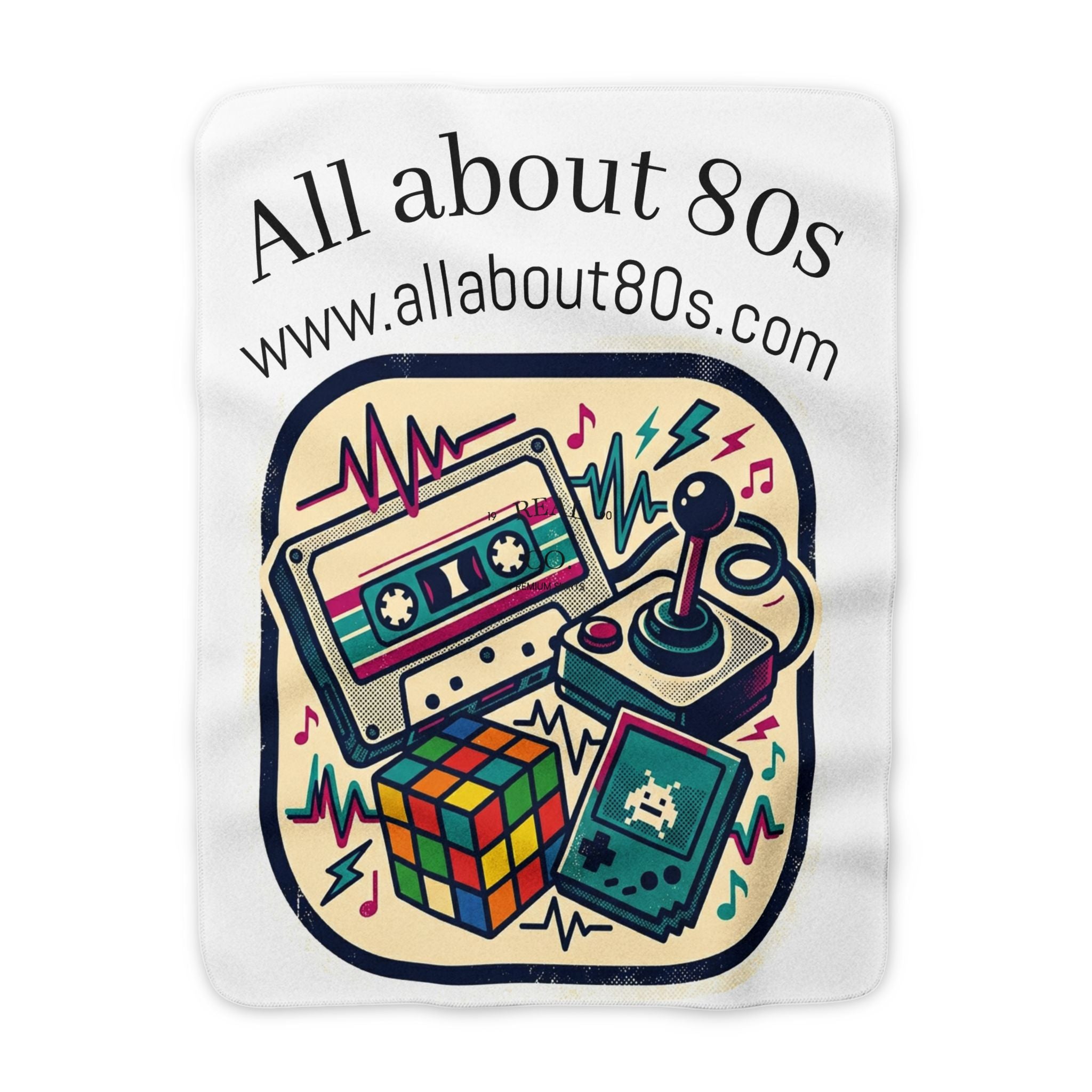 80s Retro Sherpa Blanket — All About 80s Cassette, Rubik’s Cube Throw