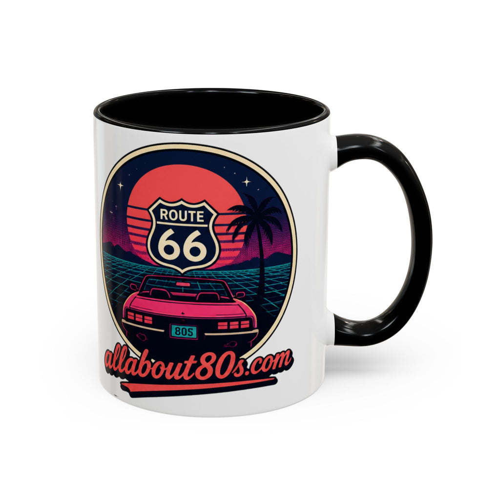Route 66 Retro 80s Accent Coffee Mug — 'allabout80s' Vintage Sunset Design (11/15oz)