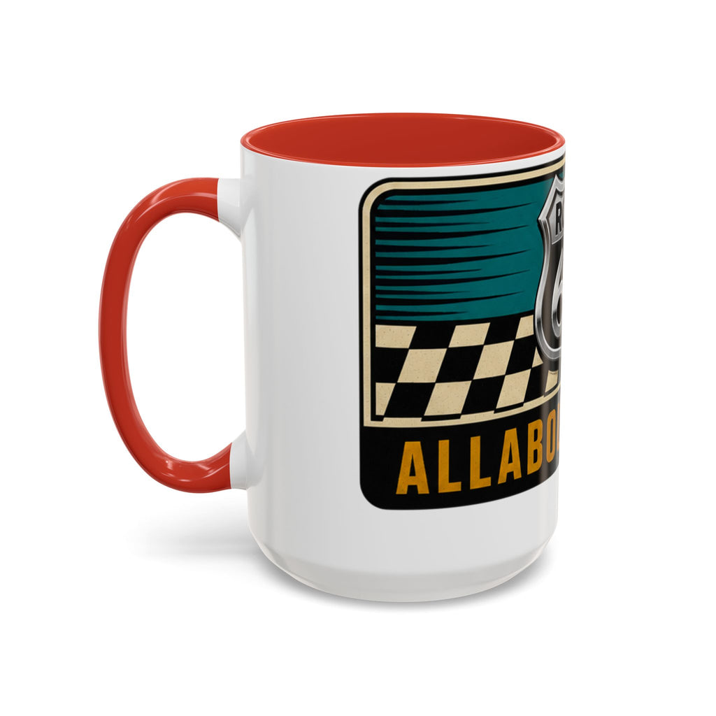 Route 66 Retro Checkerboard Coffee Mug — Vintage Road Trip 11/15oz Accent Mug