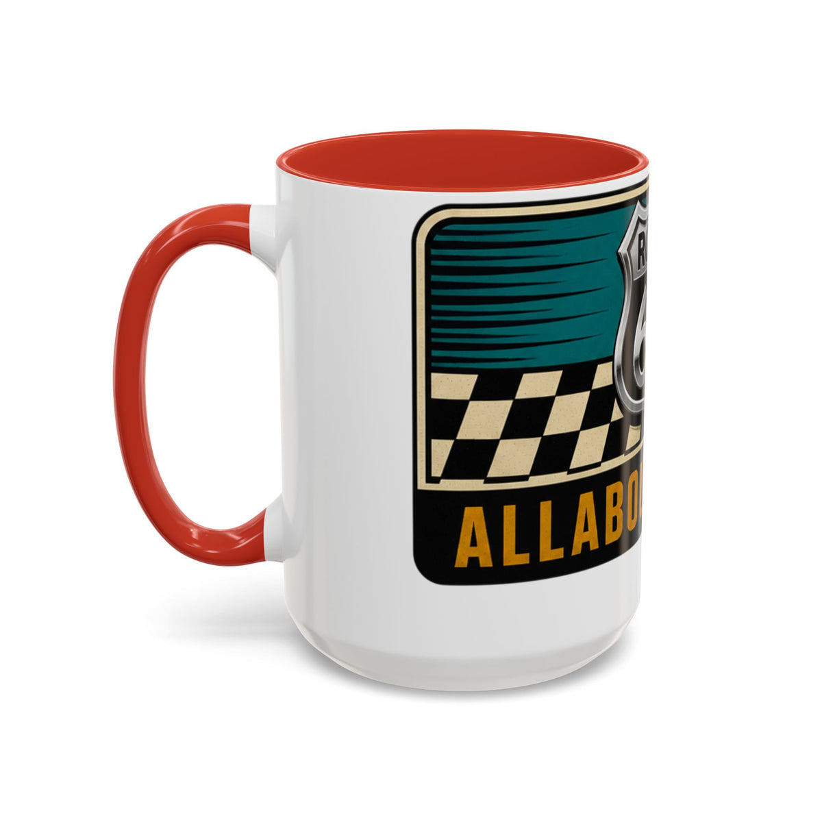 Route 66 Retro Checkerboard Coffee Mug — Vintage Road Trip 11/15oz Accent Mug