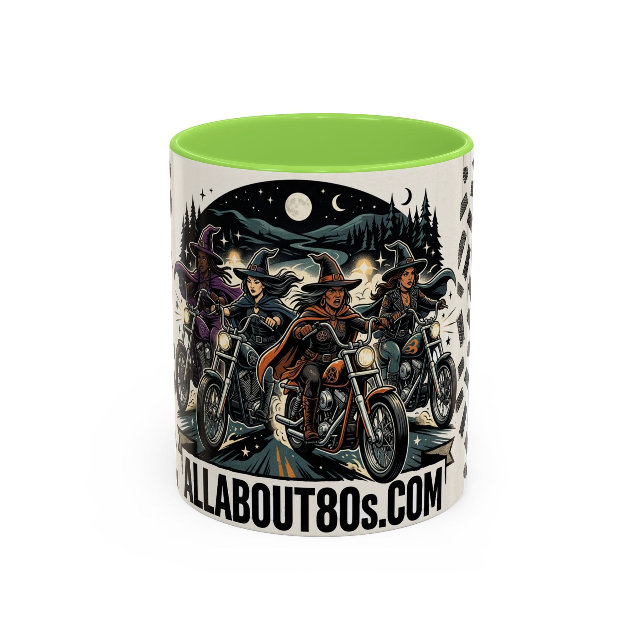 Witch Biker Sisters Coffee Mug — Halloween Motorcycle Witchcraft Design (11oz/15oz)
