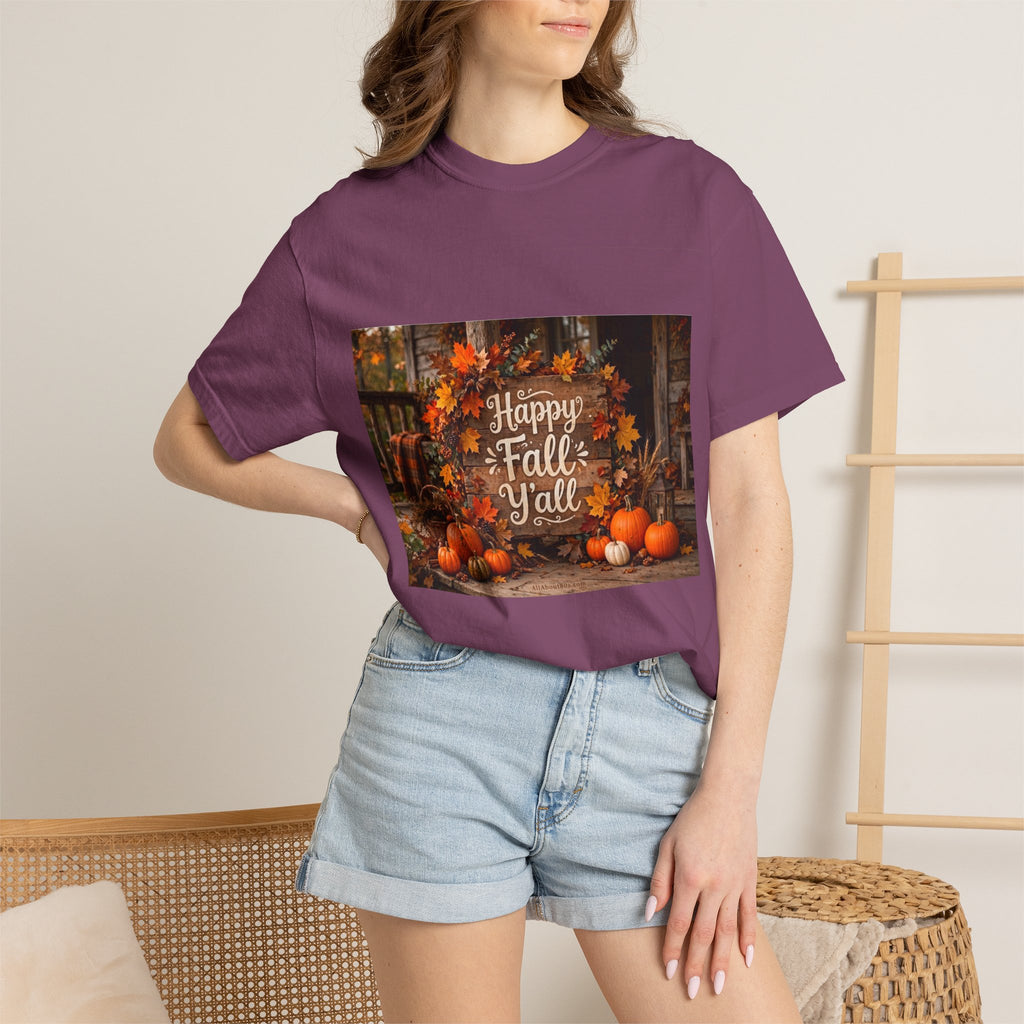 Happy Fall Y’all T-Shirt — Autumn Pumpkin & Leaves Graphic Tee
