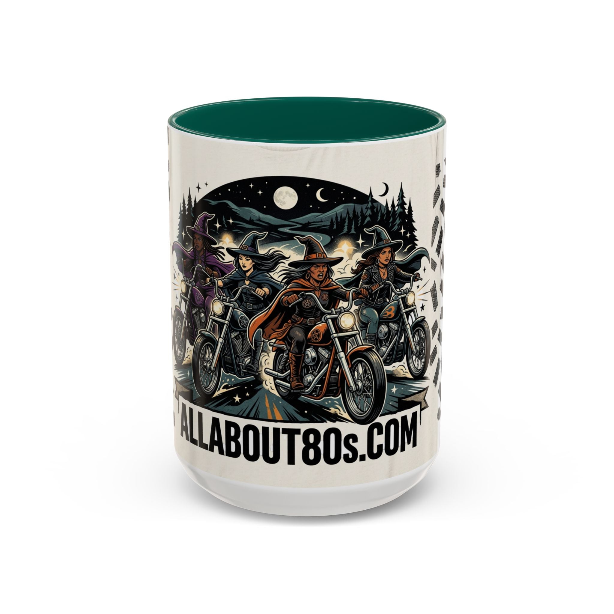 Witch Biker Sisters Coffee Mug — Halloween Motorcycle Witchcraft Design (11oz/15oz)