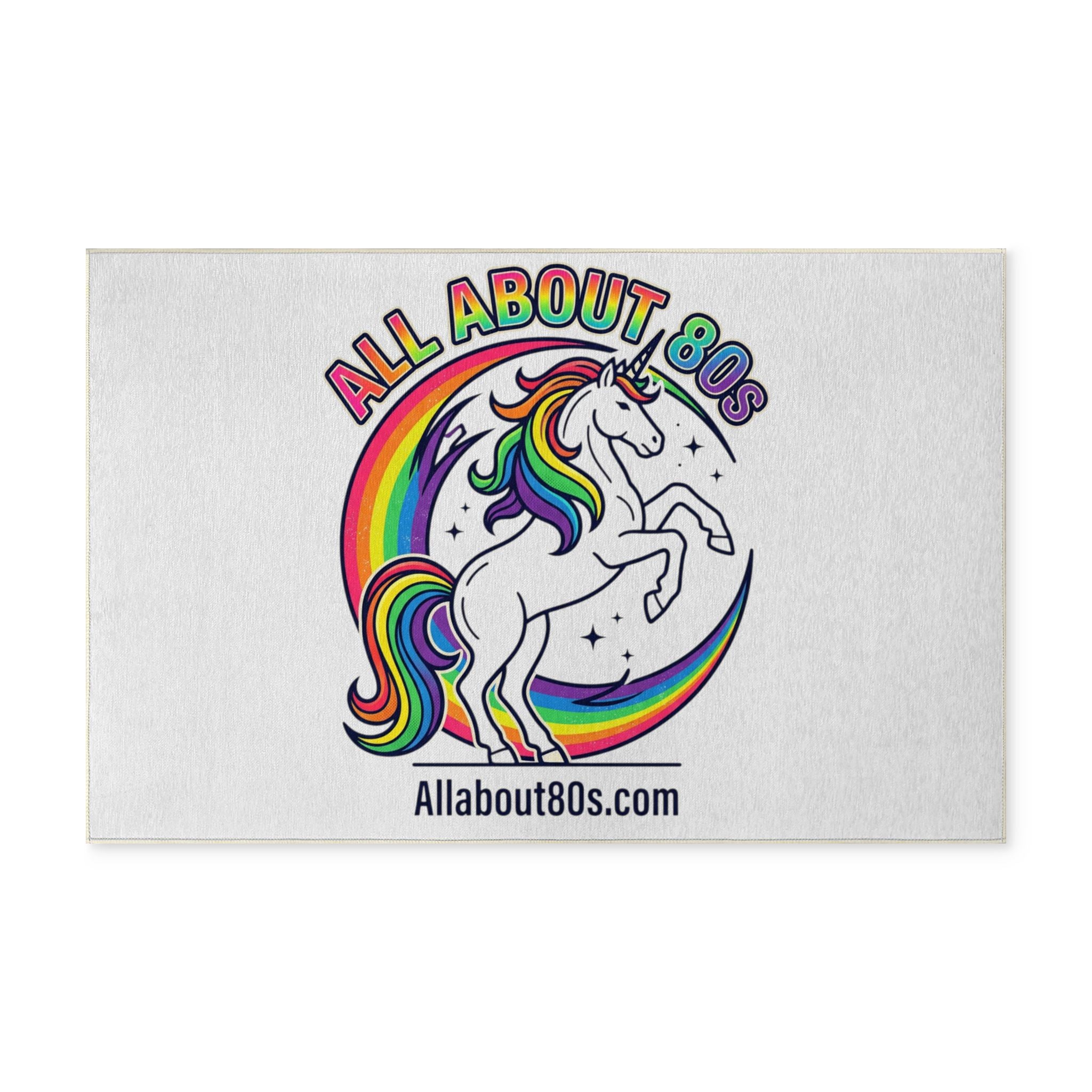 All About 80s Unicorn Washable Rug — Retro Rainbow Home Decor