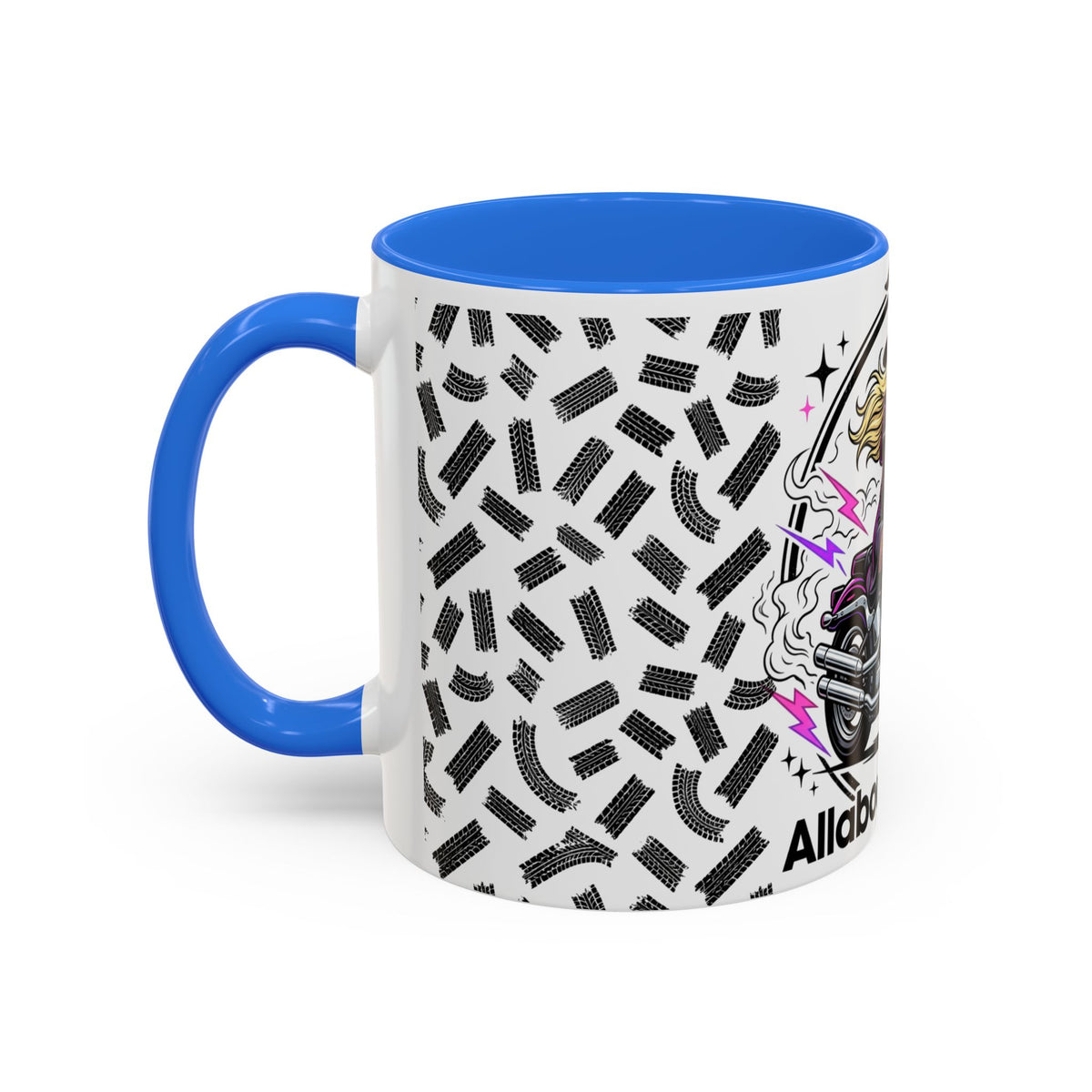 Witch Biker Motorcycle Mug — Retro 80s Neon Witch on Bike Coffee Cup (11oz/15oz)