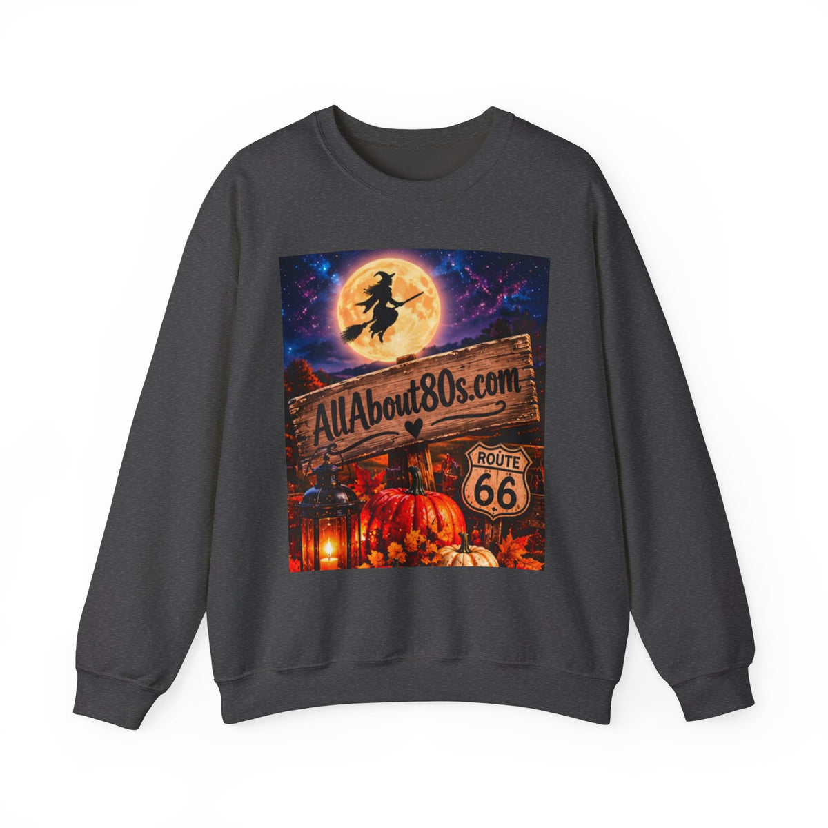 Halloween Route 66 Sweatshirt — AllAbout80s.com Pumpkin Witch Crewneck