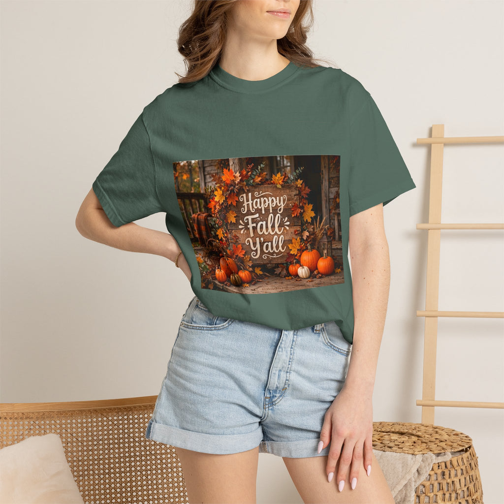 Happy Fall Y’all T-Shirt — Autumn Pumpkin & Leaves Graphic Tee