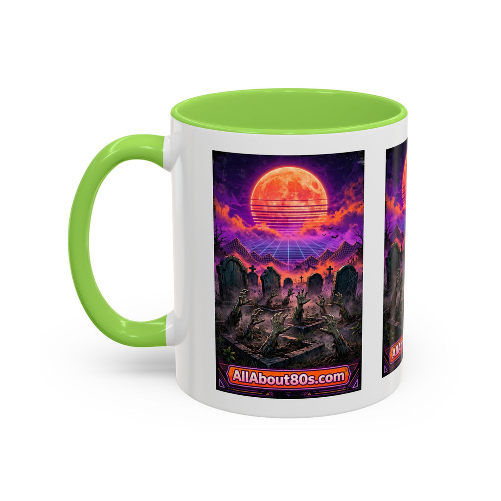 80s Retro Graveyard Sunset Mug — Vaporwave Neon Coffins Coffee Cup (11oz/15oz)