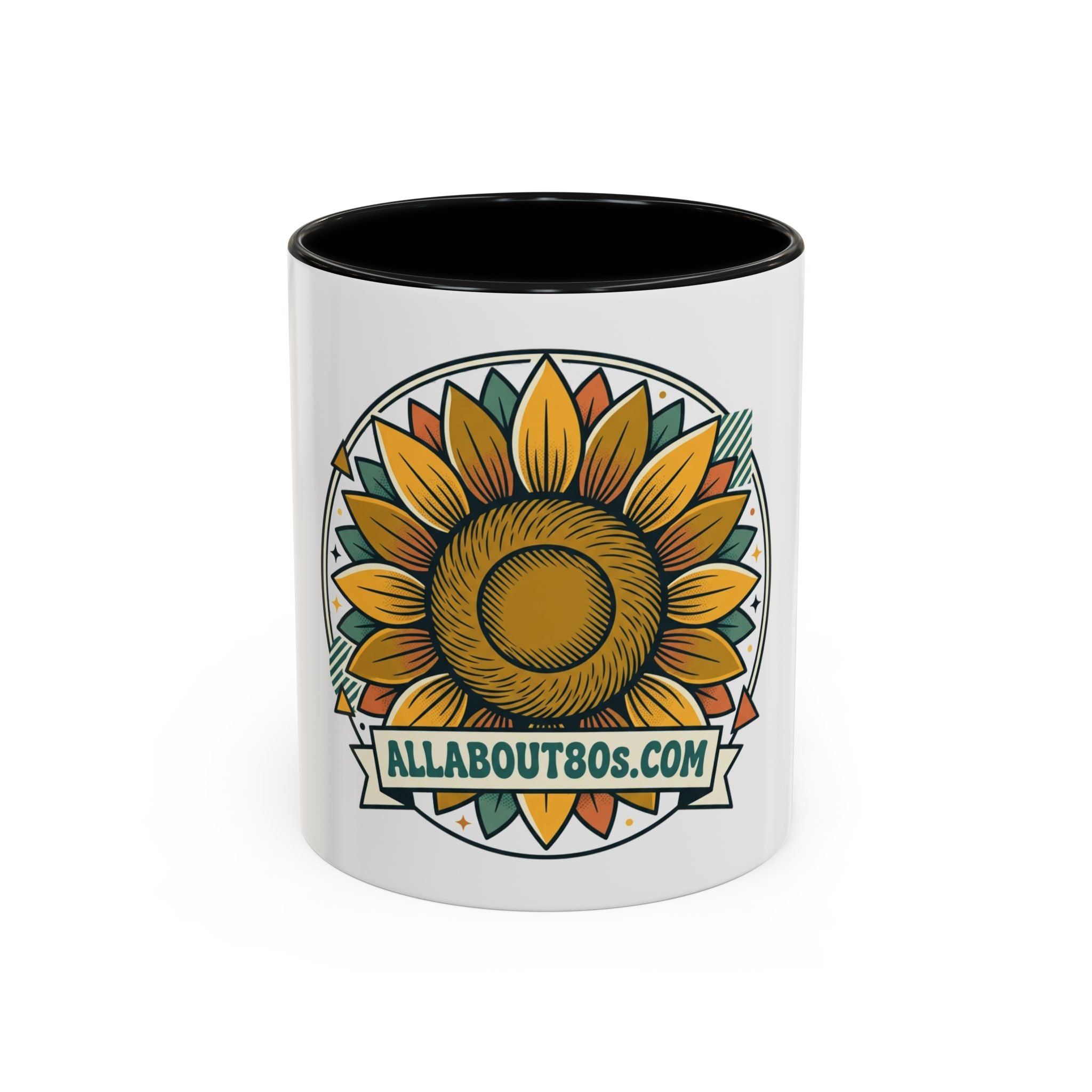Sunflower Logo Coffee Mug — AllAbout80s.com Accent Ceramic Mug (11/15oz)