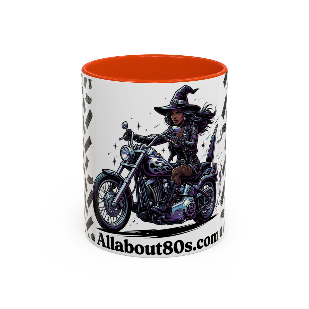 Witch Biker Coffee Mug (11oz/15oz) — Gothic Motorcycle Witch Illustration