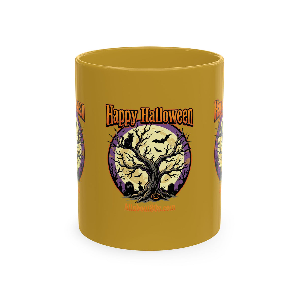 Happy Halloween Ceramic Mug — Spooky Tree & Moon Coffee Cup
