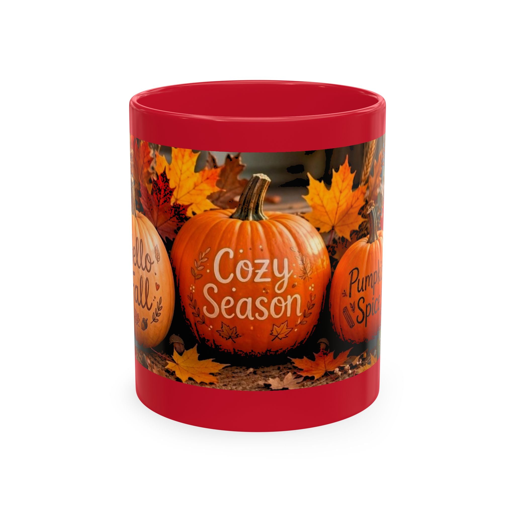 Hello Fall Ceramic Mug — Cozy Pumpkin & Autumn Leaves Coffee Cup