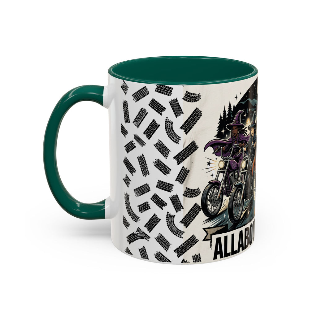 Witch Biker Sisters Coffee Mug — Halloween Motorcycle Witchcraft Design (11oz/15oz)