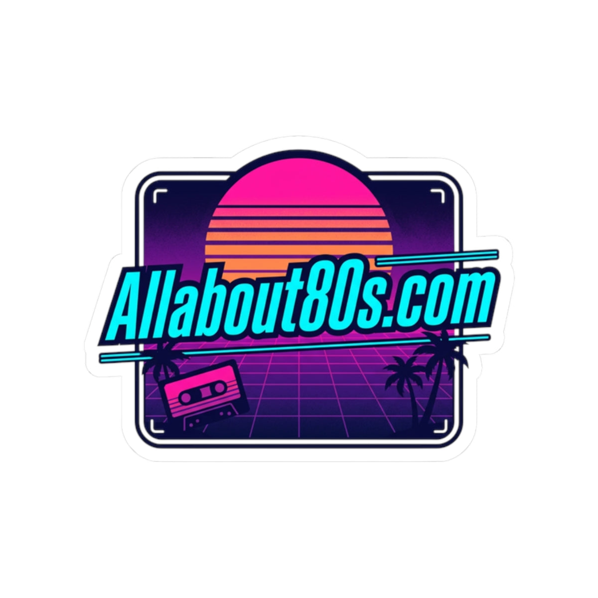 80s Retro Laptop Sticker — Allabout80s.com Vaporwave Sunset Kiss-Cut