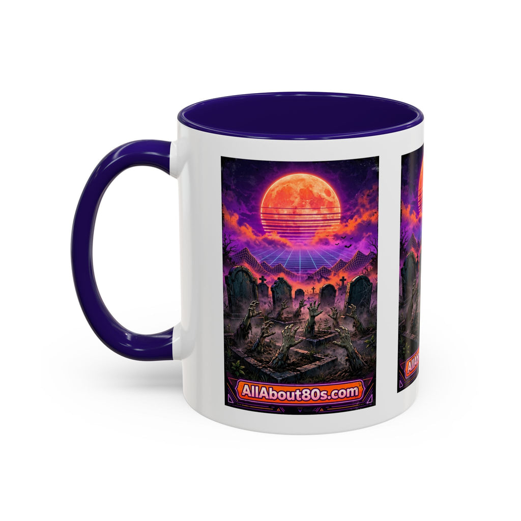 80s Retro Graveyard Sunset Mug — Vaporwave Neon Coffins Coffee Cup (11oz/15oz)