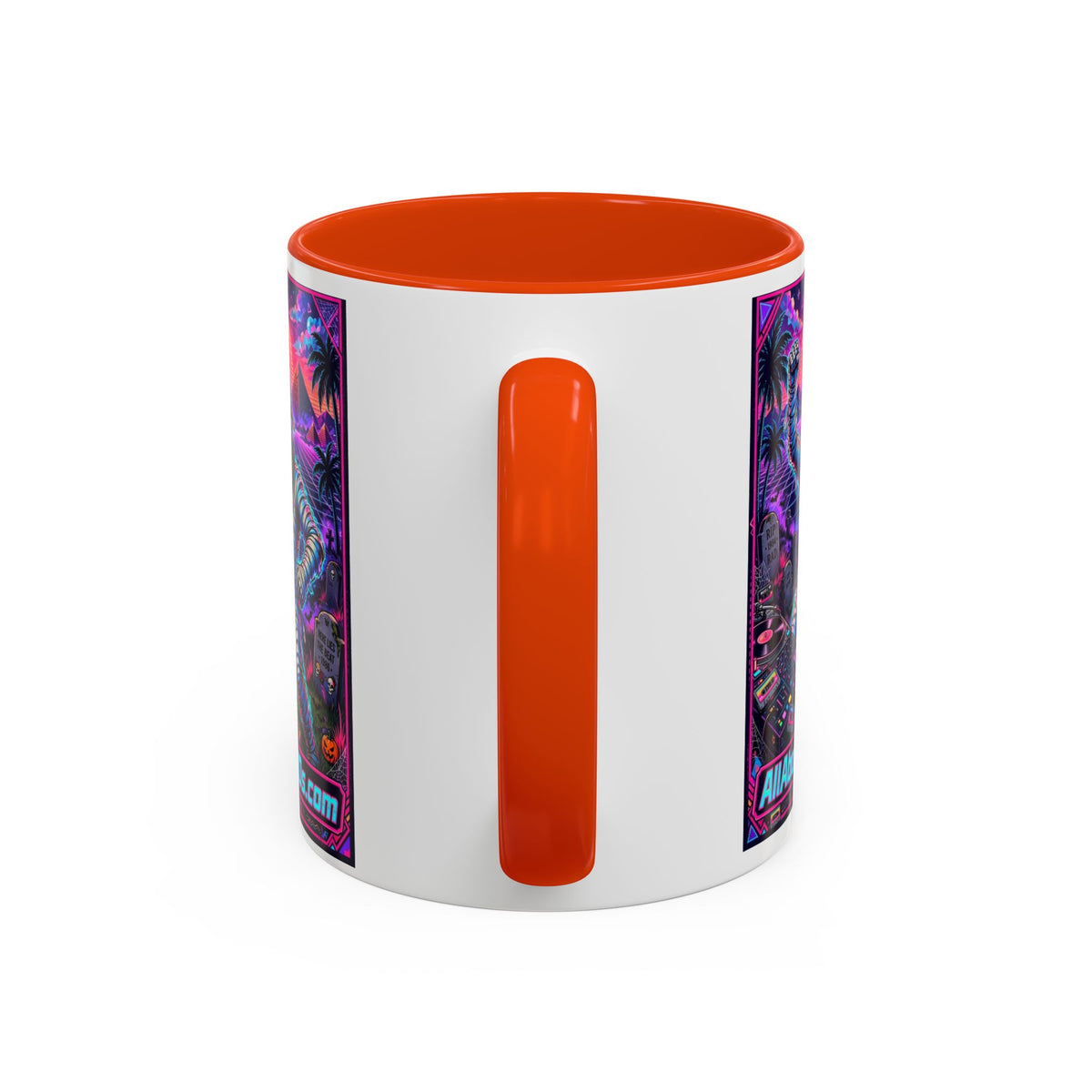 80s Retro Astro Skate Mug — Neon Vaporwave Skeleton Skateboard Coffee Cup (AllAbout80s.com)