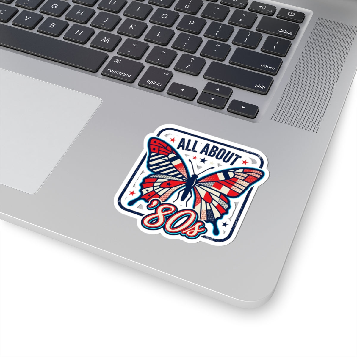 All About '80s Butterfly Sticker — Retro Patriotic 80s Laptop Decal