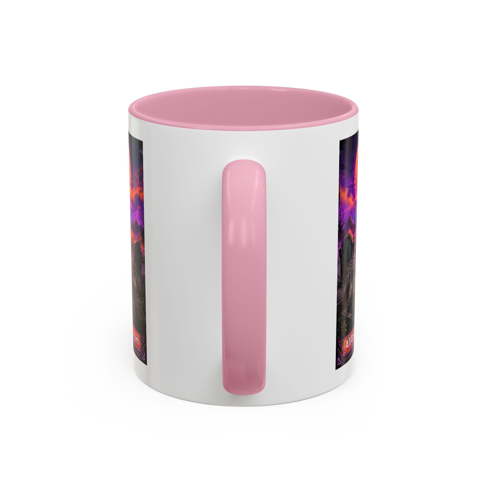80s Retro Graveyard Sunset Mug — Vaporwave Neon Coffins Coffee Cup (11oz/15oz)