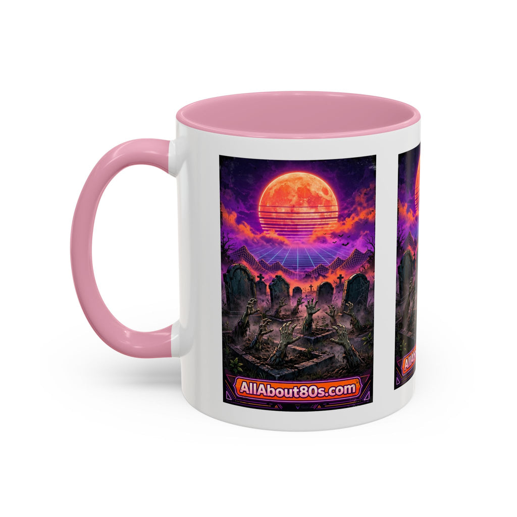 80s Retro Graveyard Sunset Mug — Vaporwave Neon Coffins Coffee Cup (11oz/15oz)