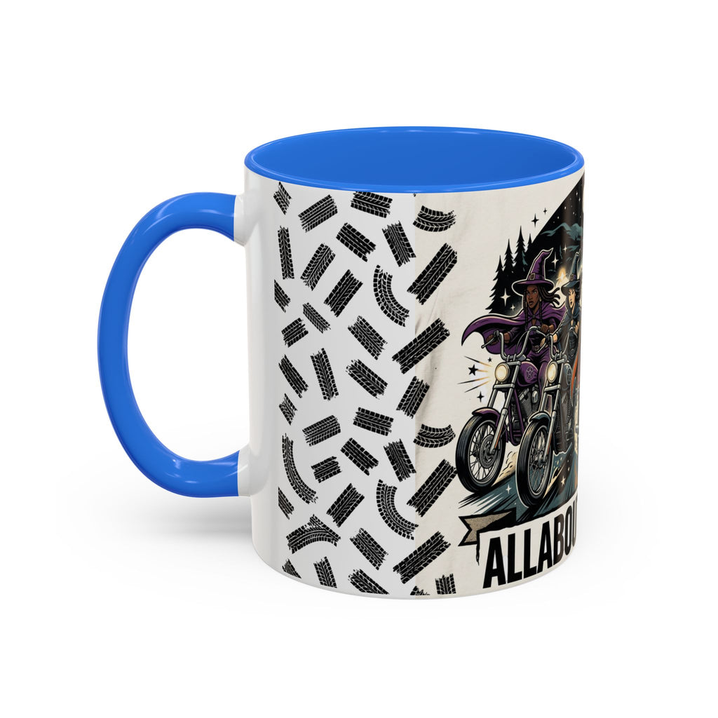 Witch Biker Sisters Coffee Mug — Halloween Motorcycle Witchcraft Design (11oz/15oz)