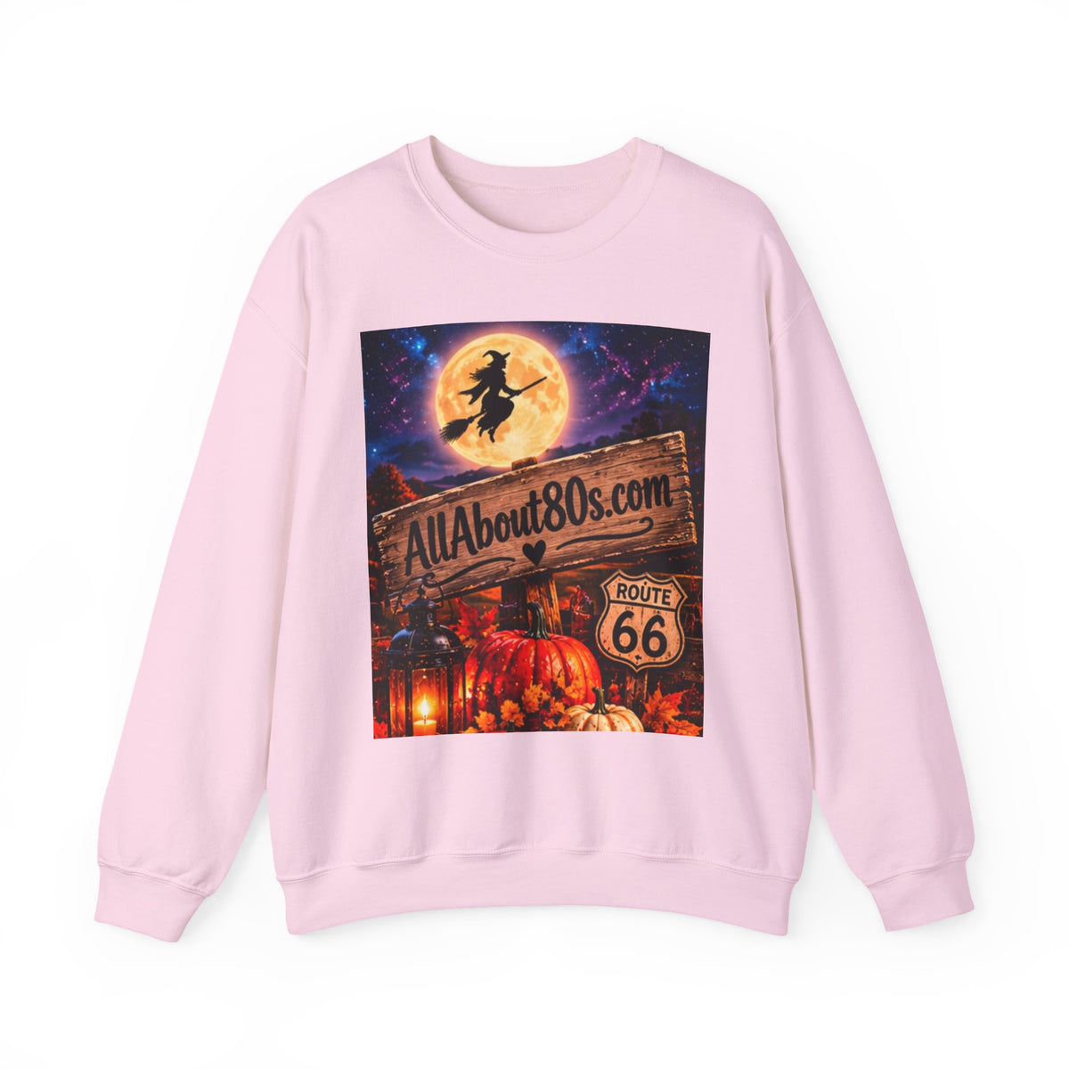 Halloween Route 66 Sweatshirt — AllAbout80s.com Pumpkin Witch Crewneck