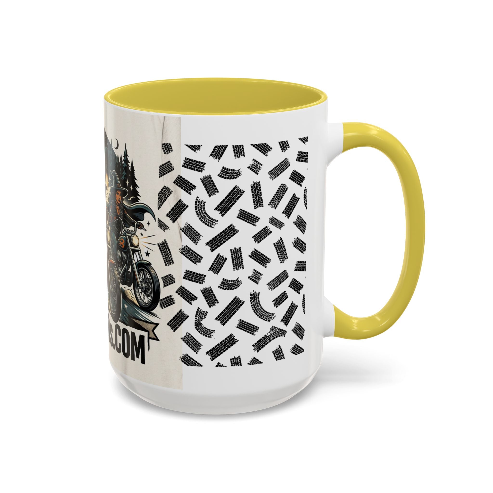 Witch Biker Sisters Coffee Mug — Halloween Motorcycle Witchcraft Design (11oz/15oz)