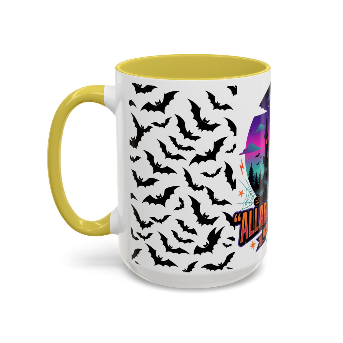 Halloween Haunted Castle Coffee Mug — Colorful Bat Pattern 11oz/15oz